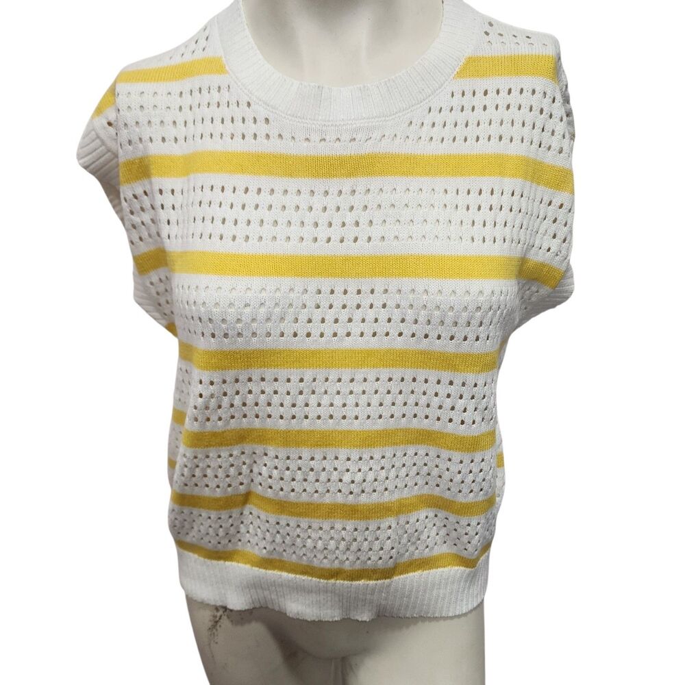 Torrid Belle Isle Striped Sweater Womens 00 White Yellow‎ Open Knit Top